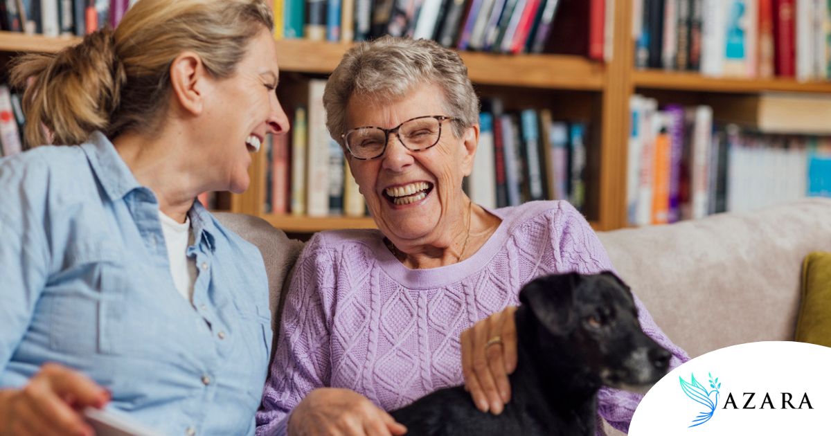 Through dementia care at home, a caregiver provides support to a senior.
